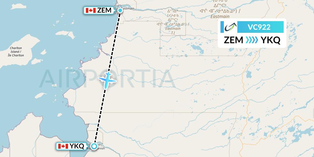 VC922 ViaAir Flight Map: Eastmain River to Waskaganish