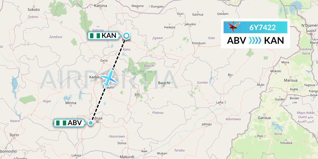 6Y7422 SmartLynx Flight Map: Abuja to Kano