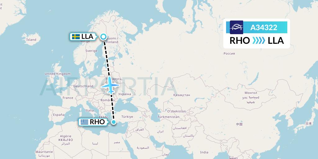A34322 Aegean Airlines Flight Map: Rhodes to Lulea