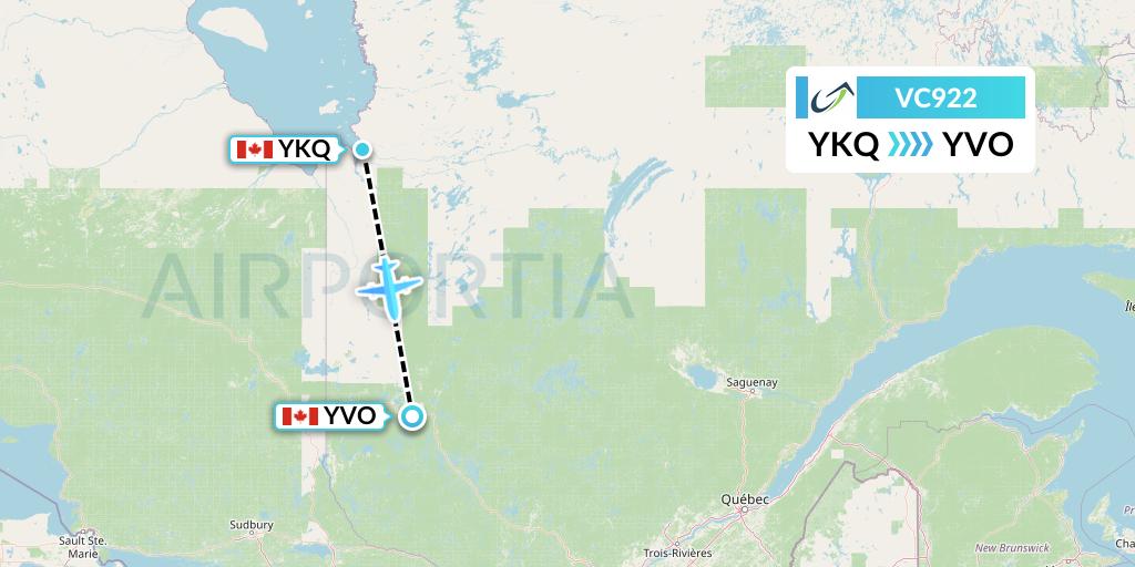 VC922 ViaAir Flight Map: Waskaganish to Val-d'Or