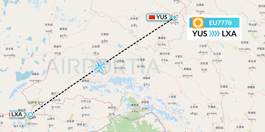 EU7778 Chengdu Airlines Flight Map: Yushu to Lhasa