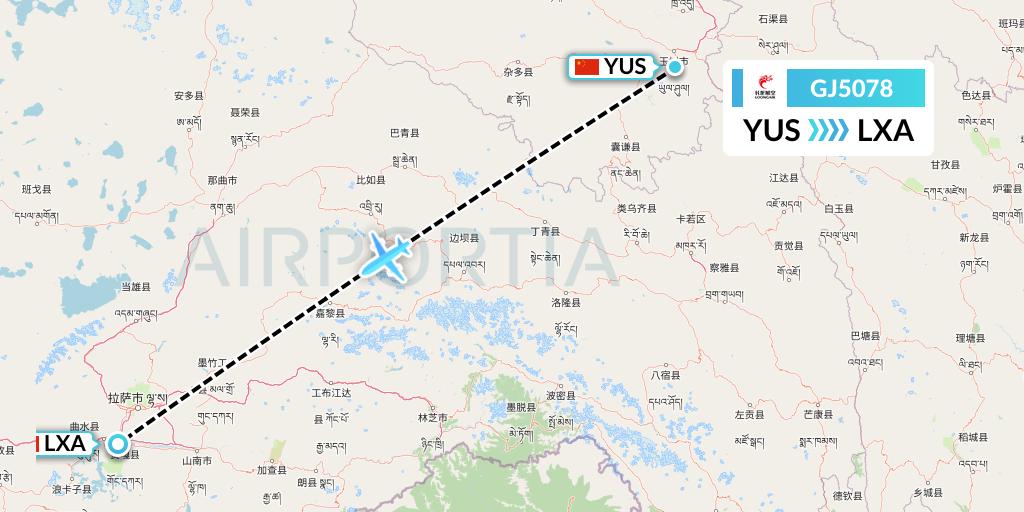 GJ5078 Loong Airlines Flight Map: Yushu to Lhasa