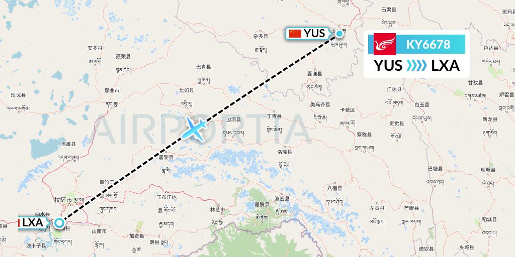 KY6678 Kunming Airlines Flight Map: Yushu to Lhasa