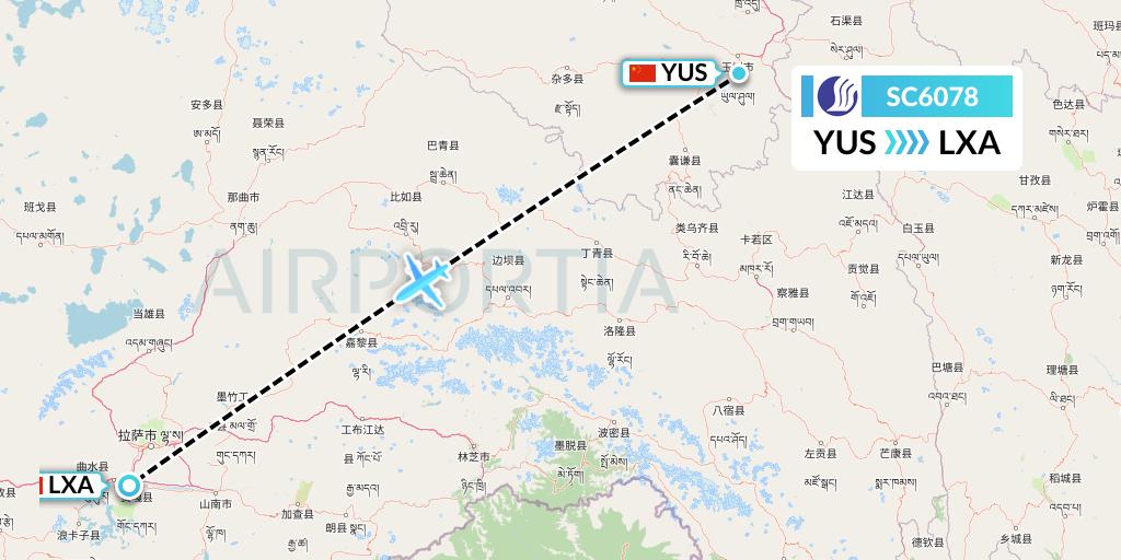 SC6078 Shandong Airlines Flight Map: Yushu to Lhasa