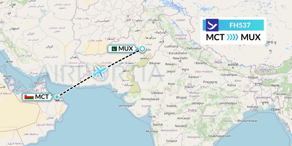 FH537 Freebird Airlines Flight Map: Muscat to Multan
