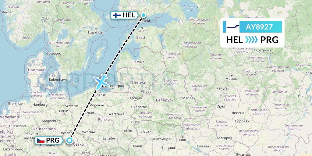 AY8927 Finnair Flight Map: Helsinki to Prague