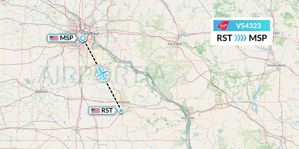 VS4323 Virgin Atlantic Airways Flight Map: Rochester to Minneapolis