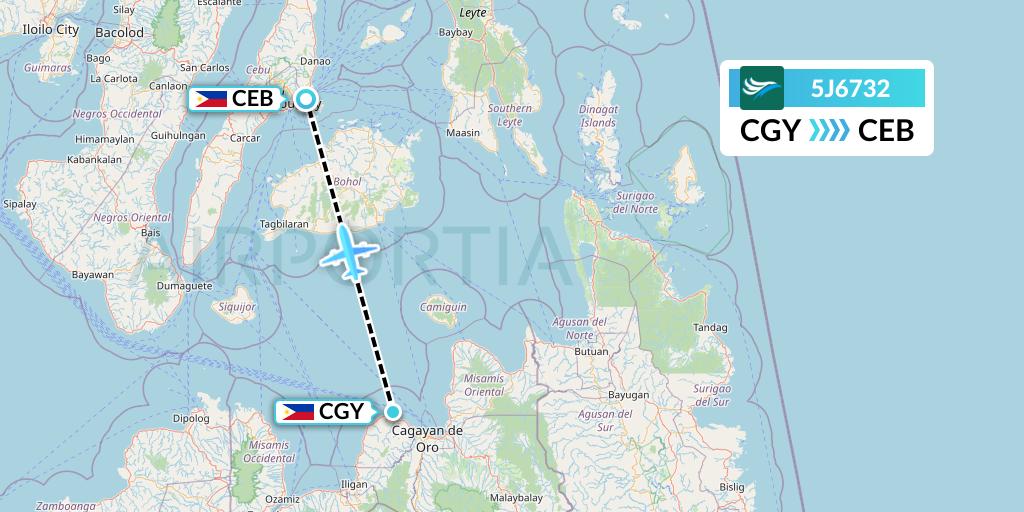 5J6732 CEBU Pacific Air Flight Map: Cagayan de Oro to Cebu