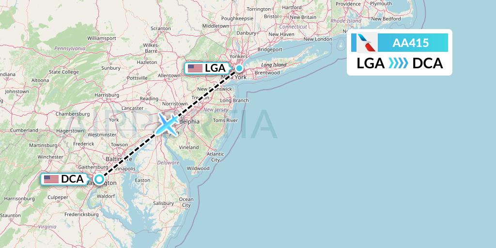AA415 American Airlines Flight Map: New York to Washington