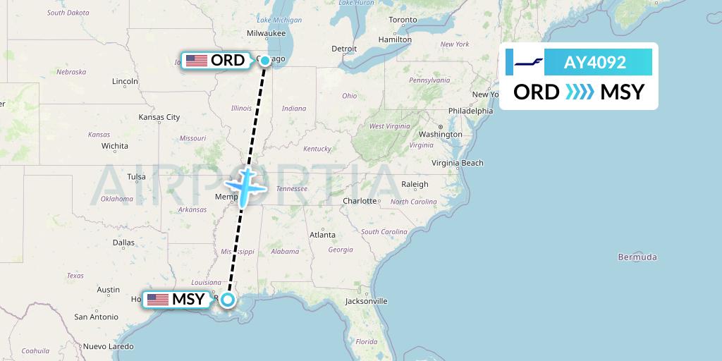 AY4092 Finnair Flight Map: Chicago to New Orleans