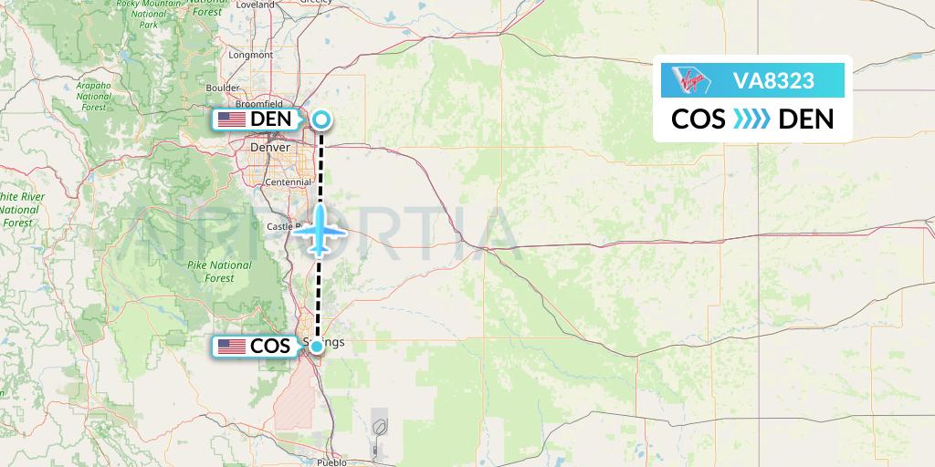 VA8323 Virgin Australia Flight Map: Colorado Springs to Denver