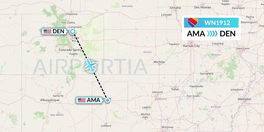 WN1912 Southwest Airlines Flight Map: Amarillo to Denver