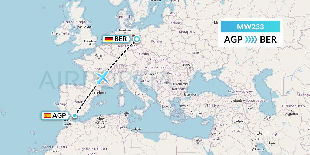 MW233 Mokulele Flight Service Flight Map: Malaga to Berlin