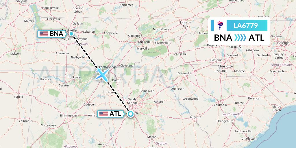 LA6779 LAN Airlines Flight Map: Nashville to Atlanta
