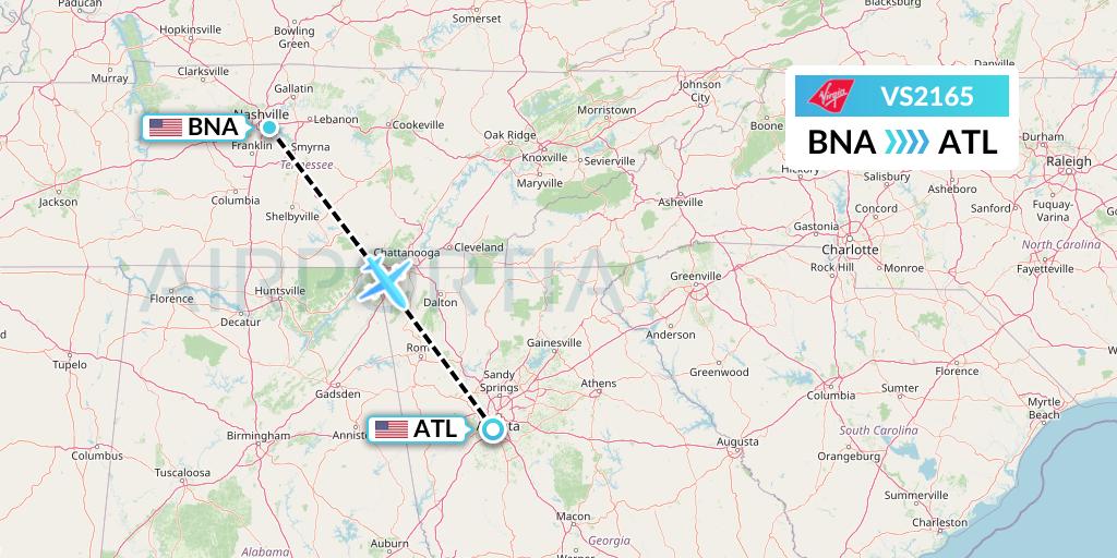 VS2165 Virgin Atlantic Airways Flight Map: Nashville to Atlanta