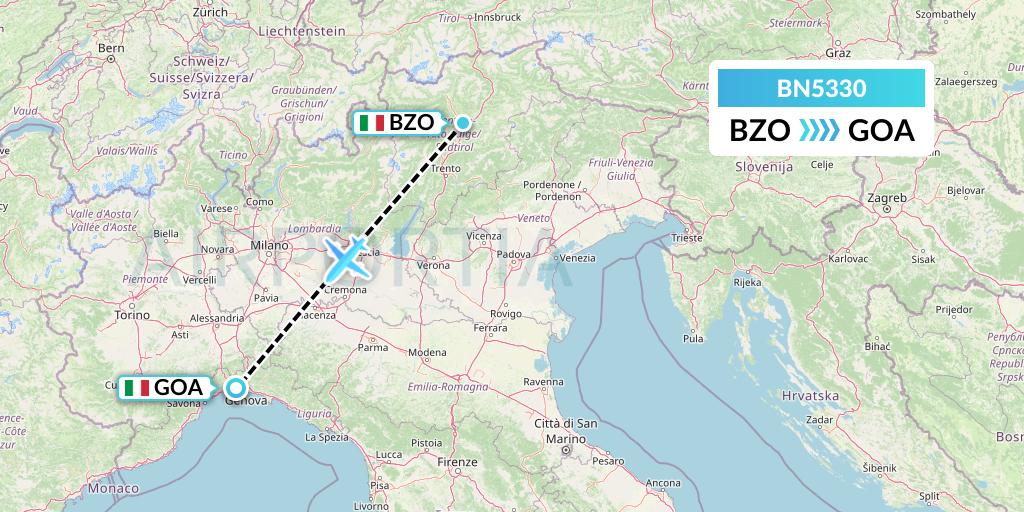 BN5330 Forward Air International Airlines Flight Map: Bolzano to Genoa