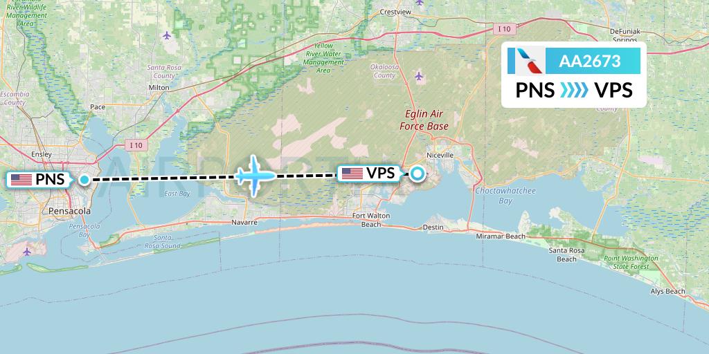 AA2673 American Airlines Flight Map: Pensacola to Valparaiso