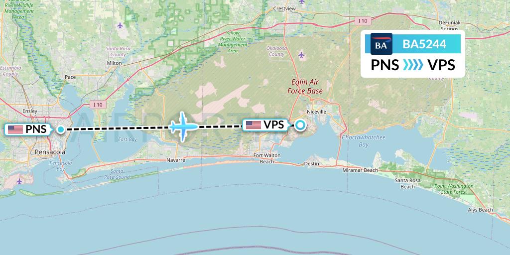 BA5244 British Airways Flight Map: Pensacola to Valparaiso