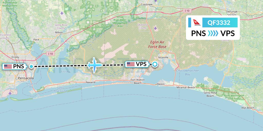 QF3332 Qantas Flight Map: Pensacola to Valparaiso