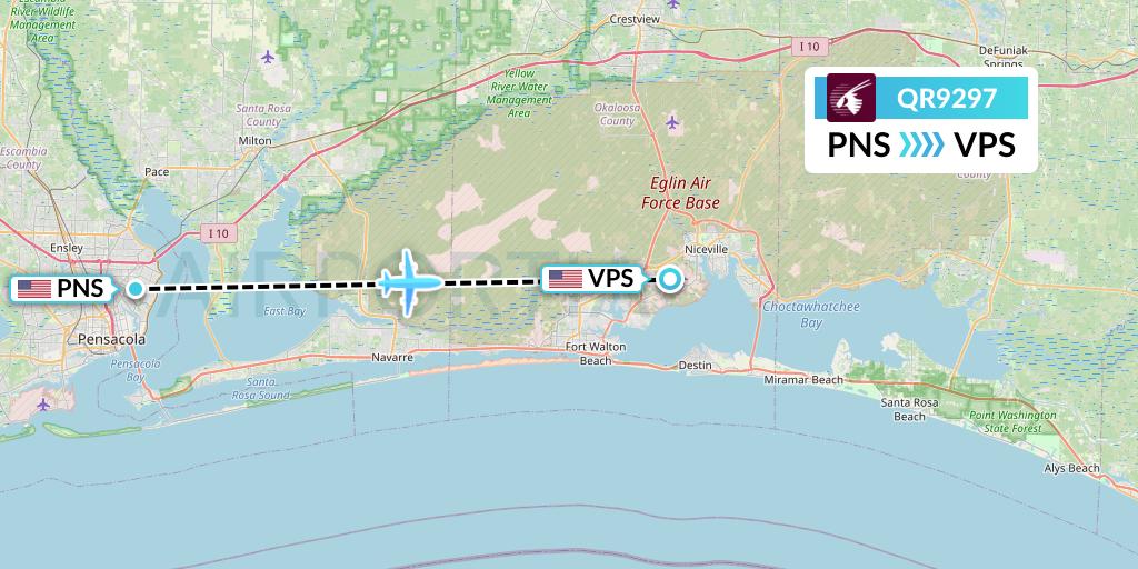 QR9297 Qatar Airways Flight Map: Pensacola to Valparaiso