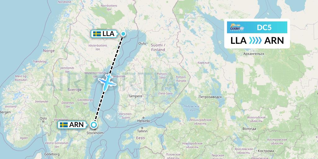 DC5 Braathens Regional Flight Map: Lulea to Stockholm
