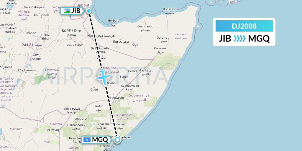 DJ2008 Air Djibouti Flight Map: Djibouti to Mogadishu