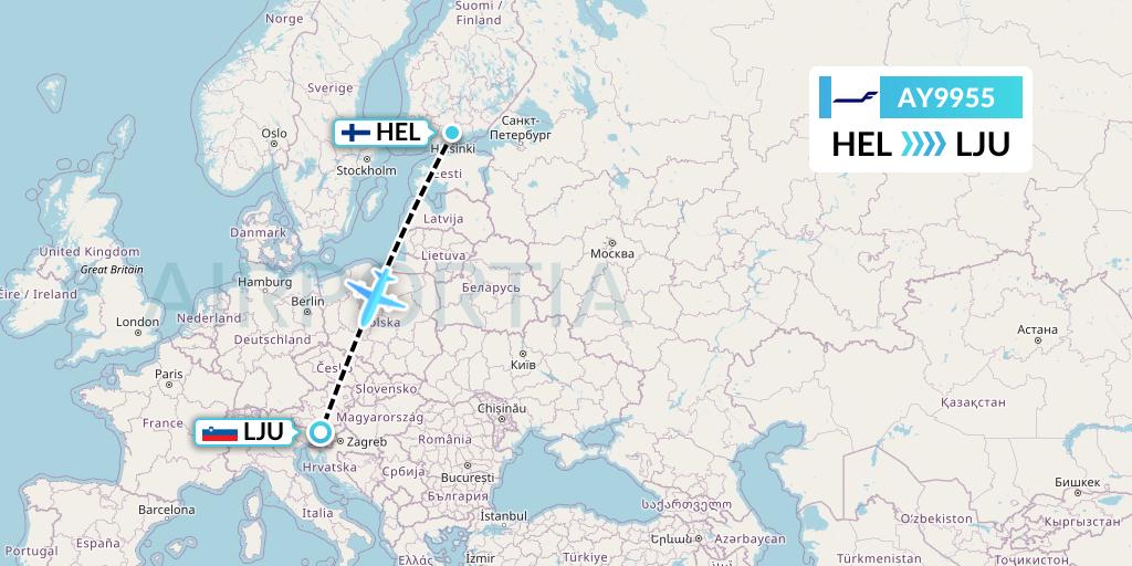 AY9955 Finnair Flight Map: Helsinki to Ljubljana