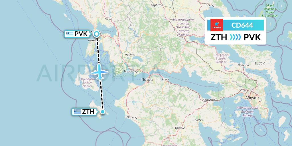 CD644 Dutch Corendon Airlines Flight Map: Zakynthos to Preveza