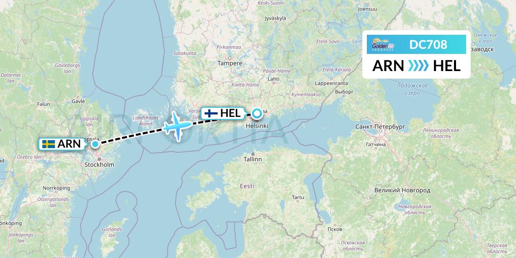 DC708 Braathens Regional Flight Map: Stockholm to Helsinki