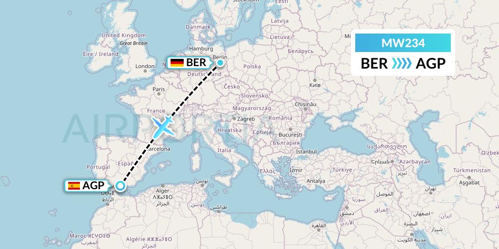MW234 Mokulele Flight Service Flight Map: Berlin to Malaga