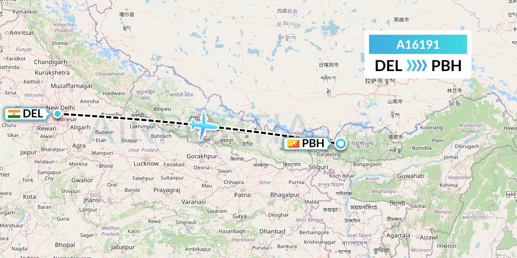 A16191 A.p.g. Distribution Systems Flight Map: Delhi to Paro