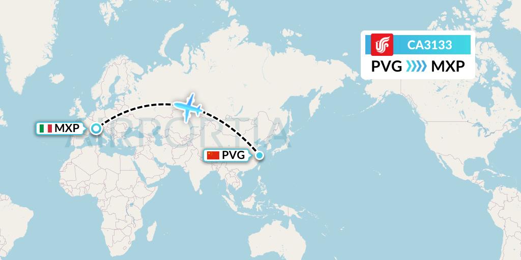CA3133 Air China Flight Map: Shanghai to Milan