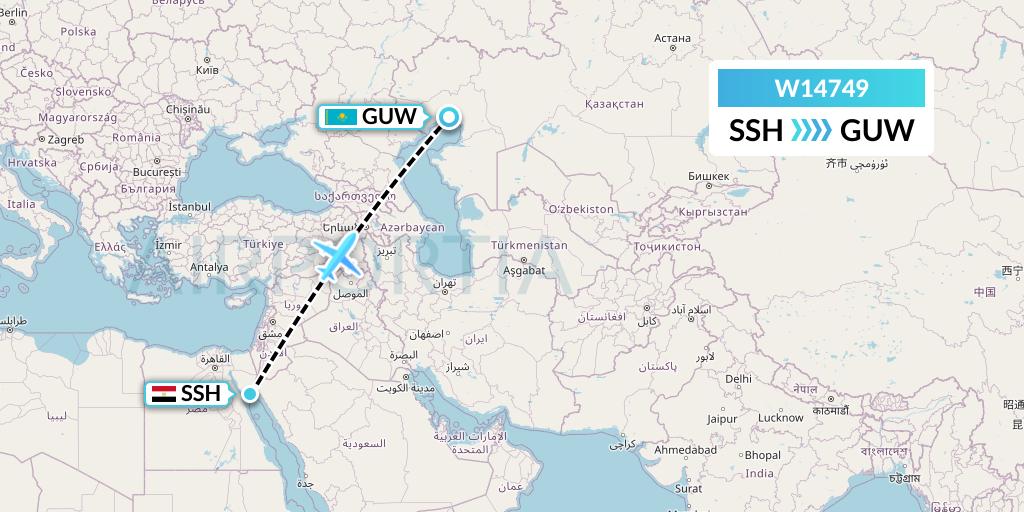 W14749 World Ticket Ltd Flight Map: Sharm el-Sheikh to Atyrau