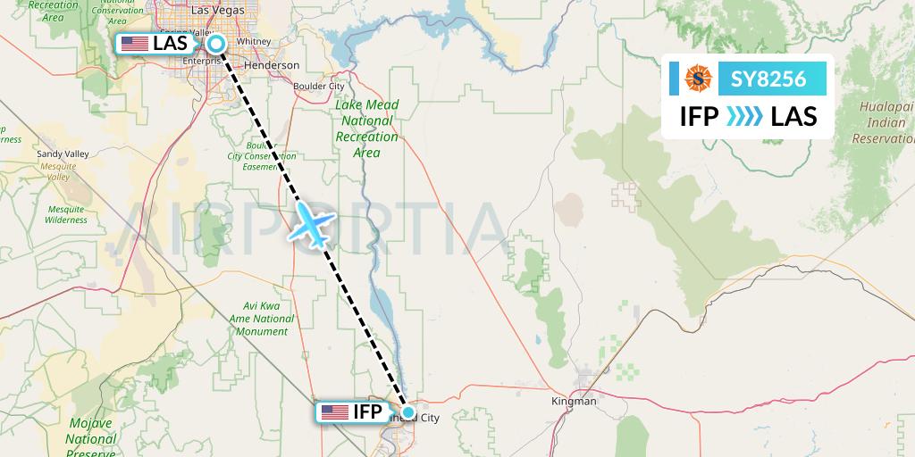 SY8256 Sun Country Airlines Flight Map: Bullhead City to Las Vegas