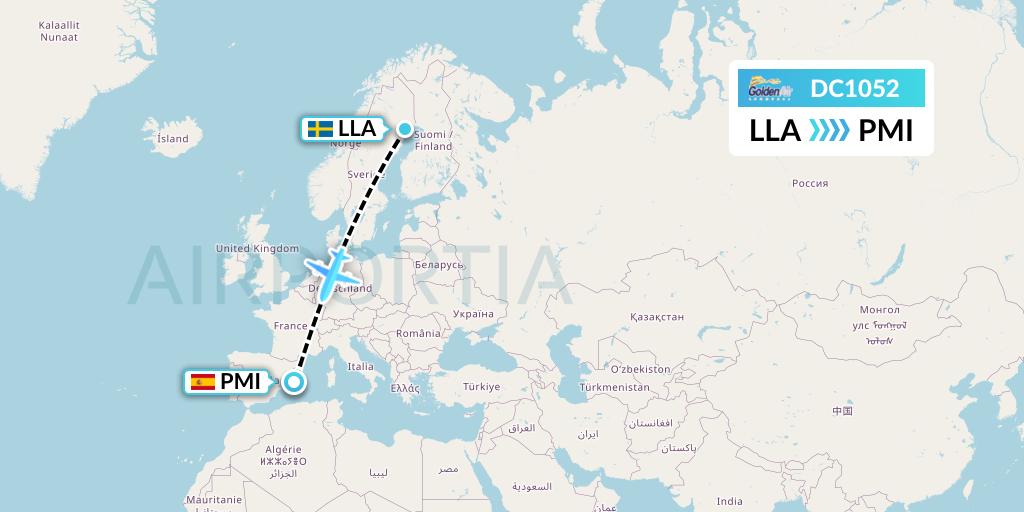 DC1052 Braathens Regional Flight Map: Lulea to Palma de Mallorca