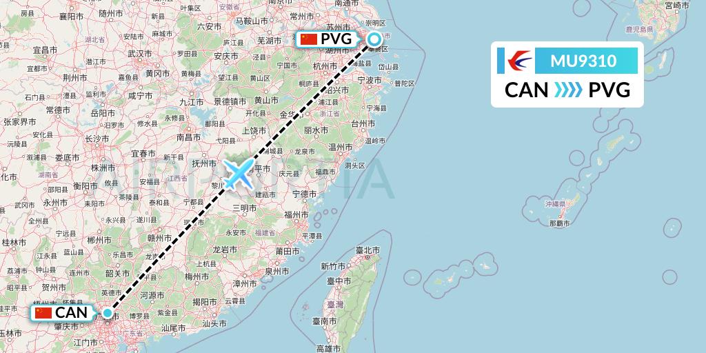 MU9310 China Eastern Airlines Flight Map: Guangzhou to Shanghai