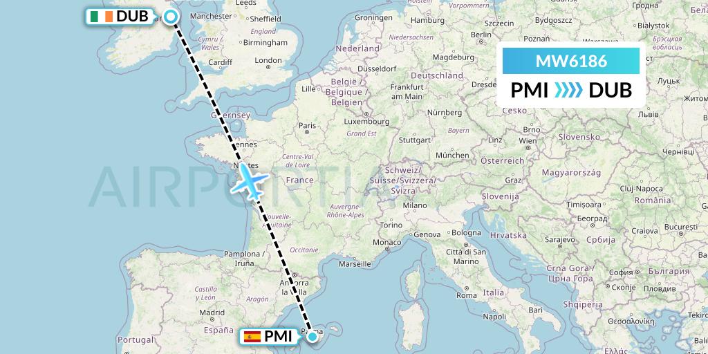 MW6186 Mokulele Flight Service Flight Map: Palma de Mallorca to Dublin