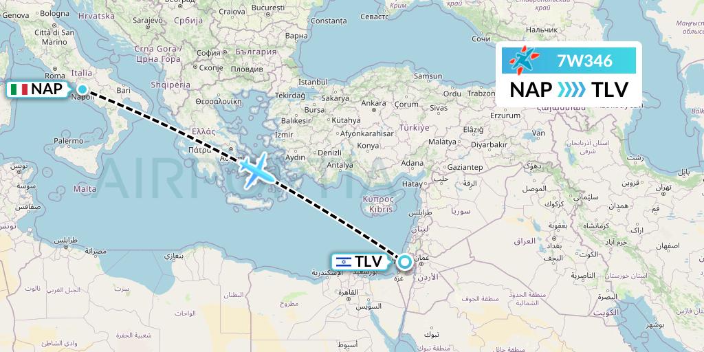 7W346 Windrose Airlines Flight Map: Naples to Tel Aviv