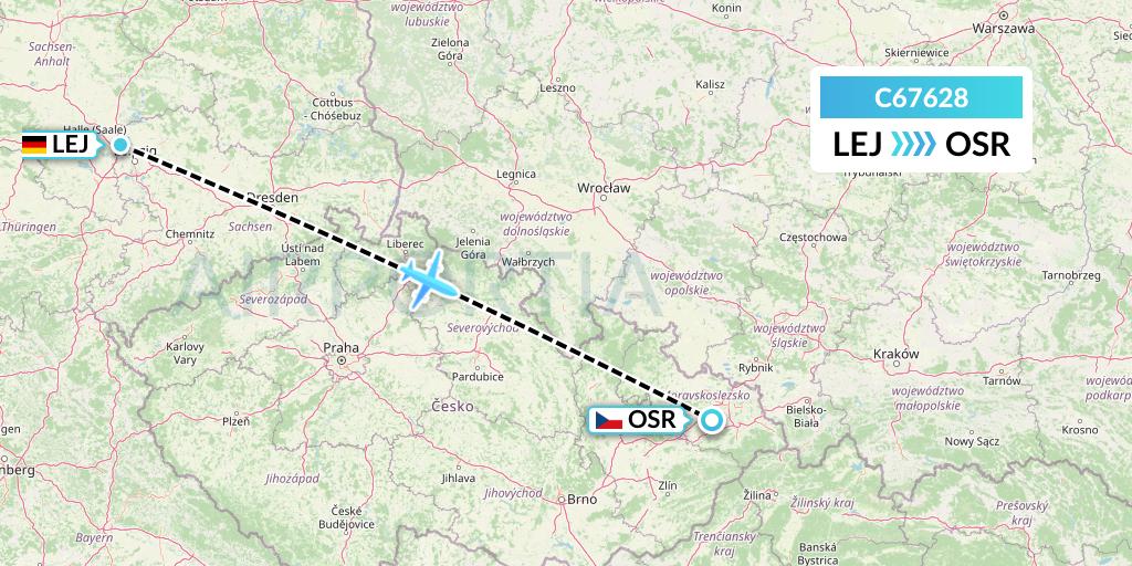 C67628 Capitol Air Express Flight Map: Leipzig to Ostrava