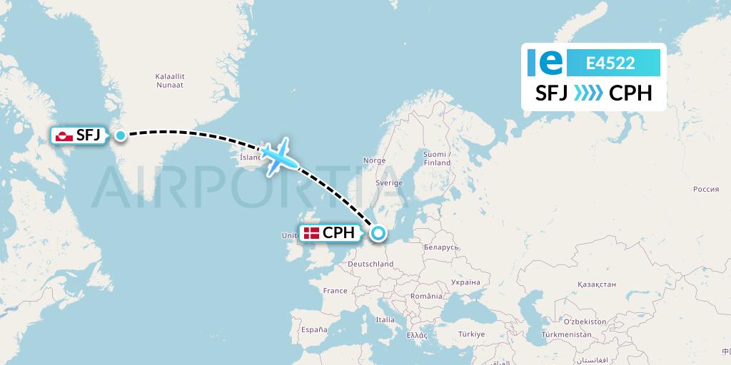 E4522 Estelar Latinoamerica C.A. Flight Map: Kangerlussuaq to Copenhagen