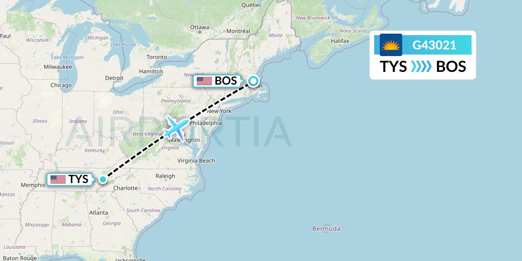 G43021 Allegiant Air Flight Map: Knoxville to Boston