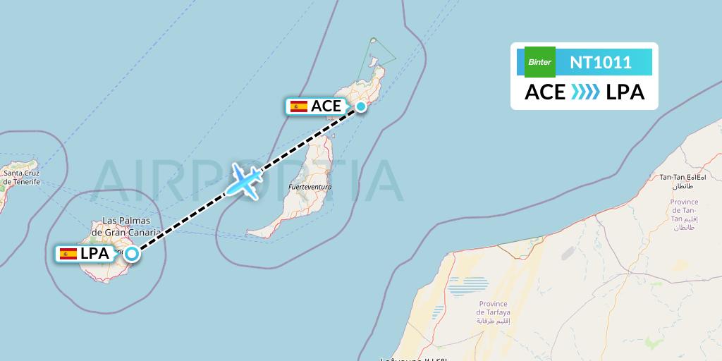 NT1011 Binter Canarias Flight Map: Lanzarote to Las Palmas