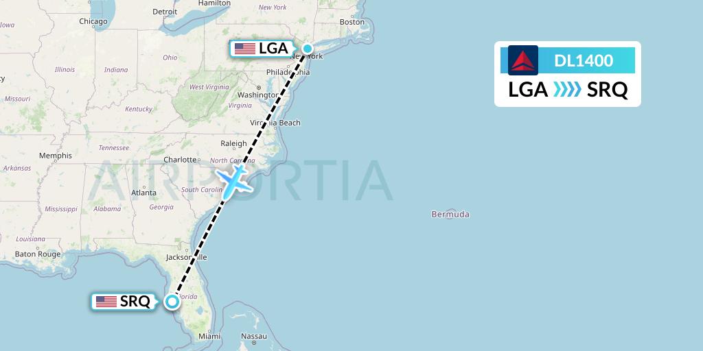 DL1400 Delta Air Lines Flight Map: New York to Sarasota