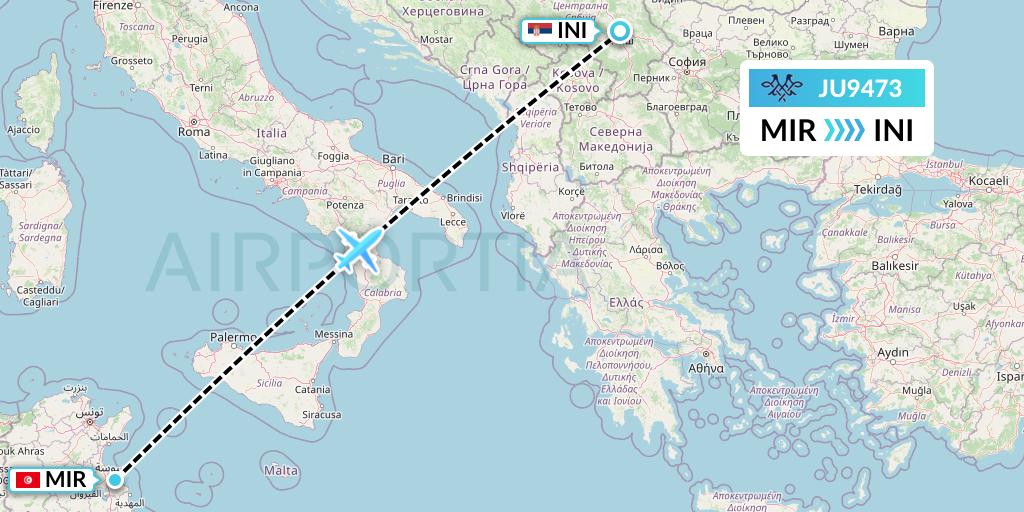 JU9473 AirSERBIA Flight Map: Monastir to Nis