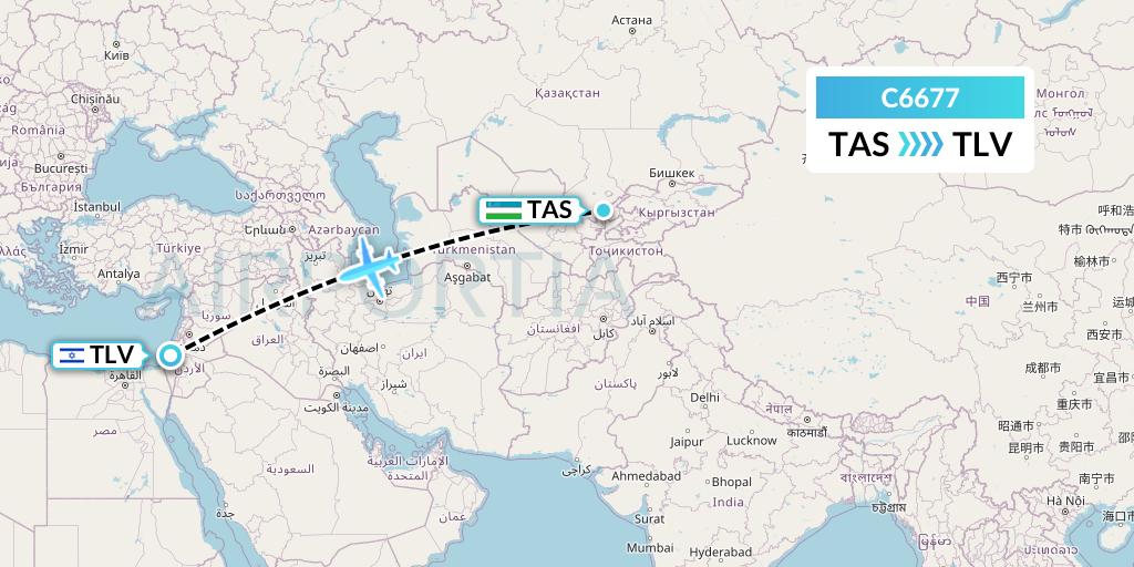 C6677 Capitol Air Express Flight Map: Tashkent to Tel Aviv