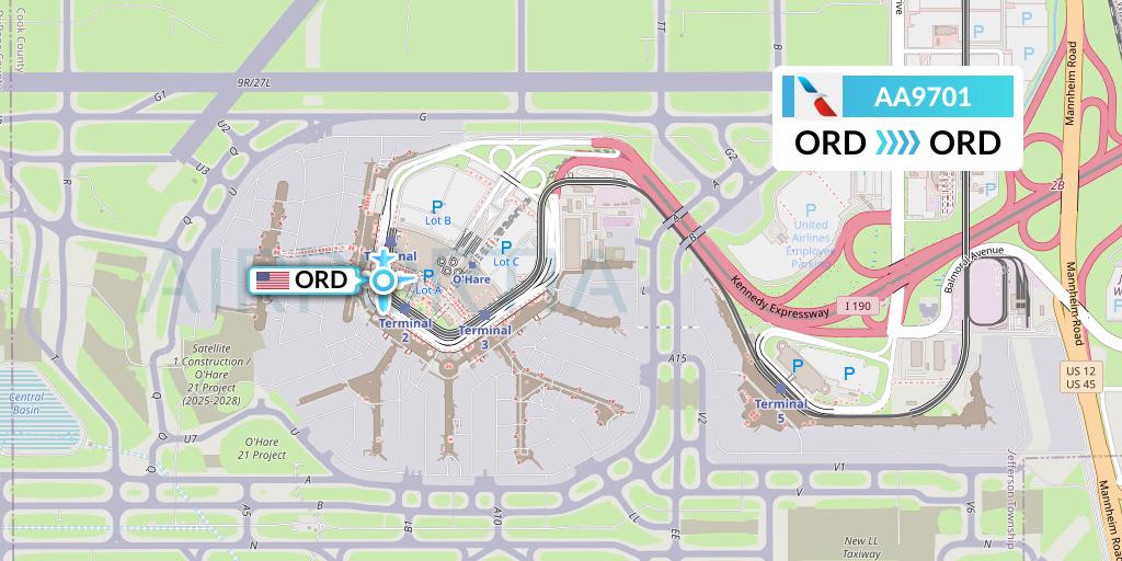AA9701 American Airlines Flight Map: Chicago to Chicago