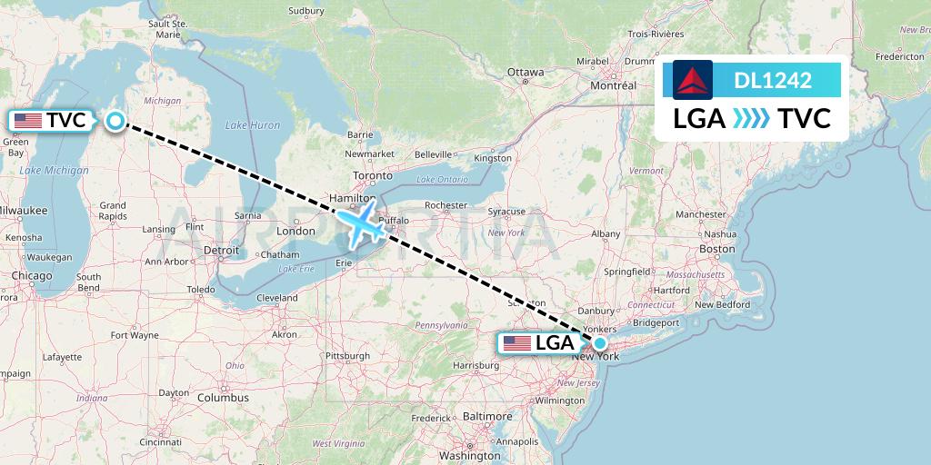 DL1242 Delta Air Lines Flight Map: New York to Traverse City