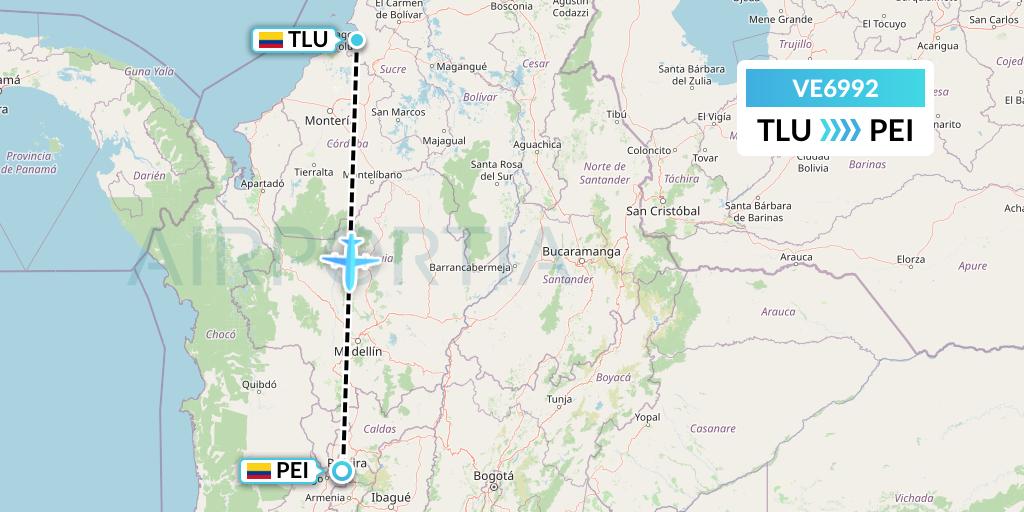 VE6992 Easyfly Flight Map: Tolu to Pereira