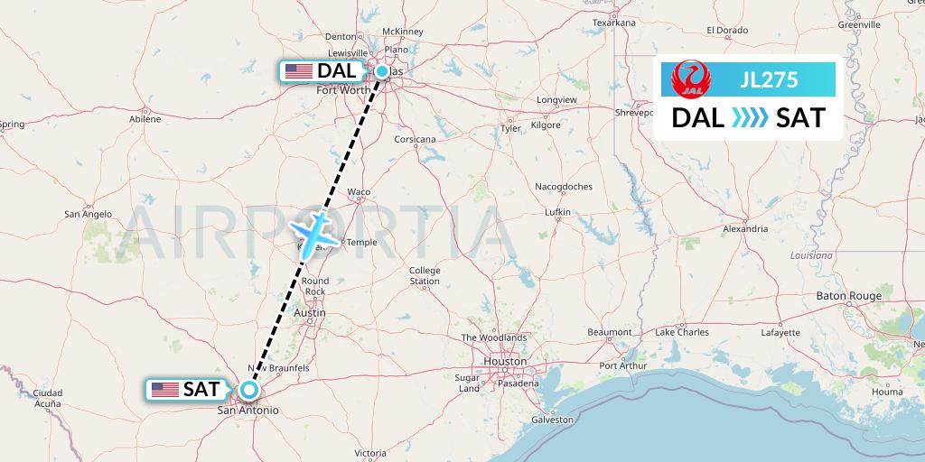 JL275 Japan Airlines Flight Map: Dallas to San Antonio