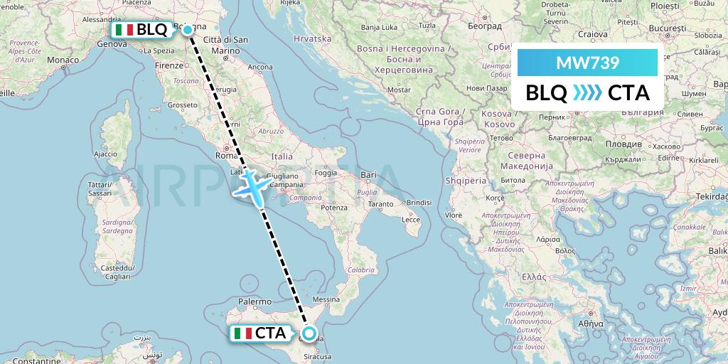 MW739 Mokulele Flight Service Flight Map: Bologna to Catania